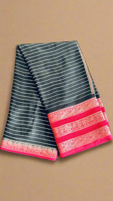 Black and Red Line Pattern Premium Georgette Saree